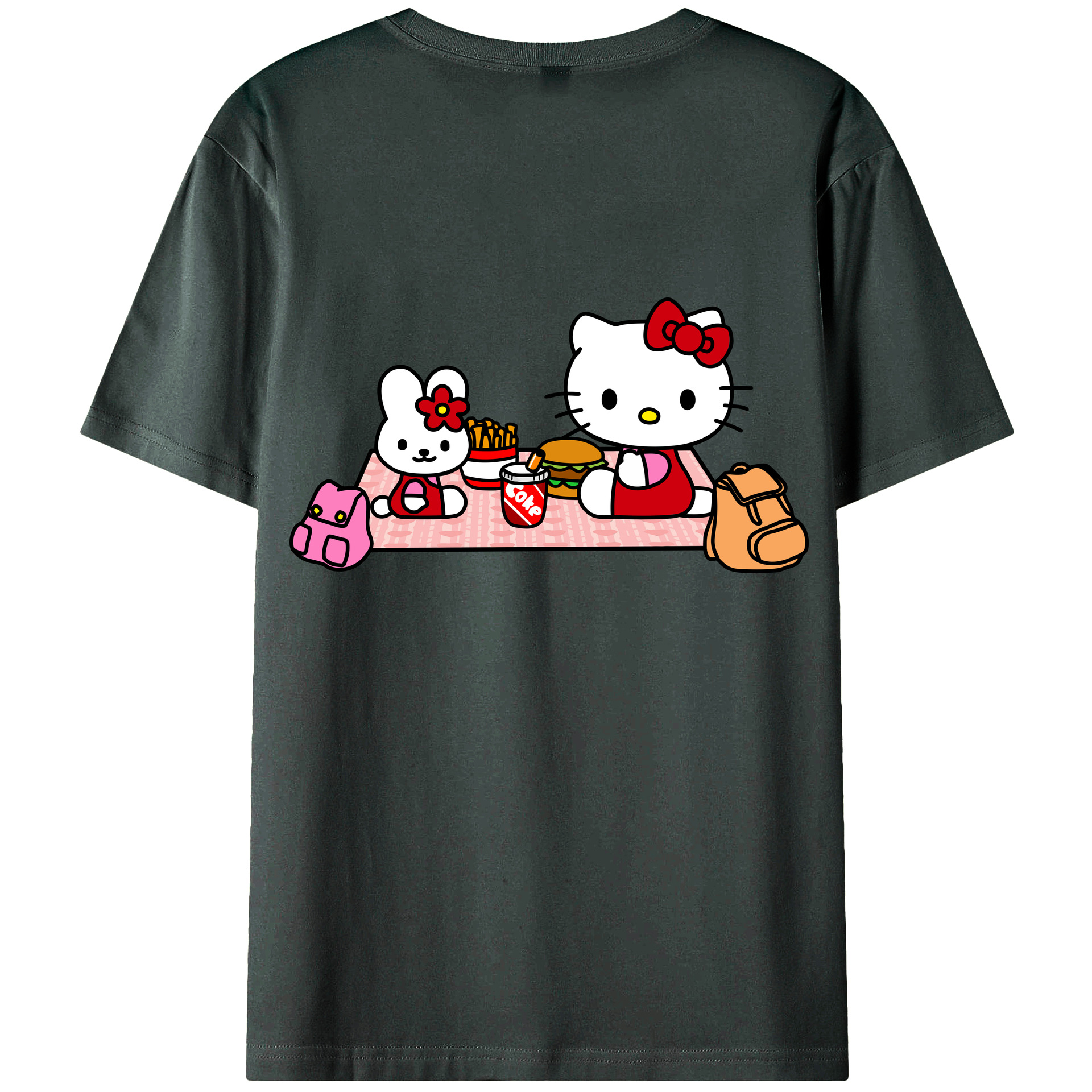 （画像用） Hello Kitty ハローキティ 綿100％ メンズ半袖Tシャツ（バックプリント） 通気性
